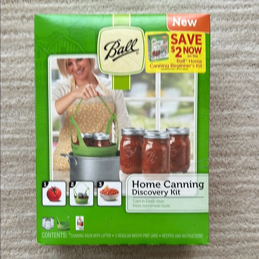 NIB Ball Canning Discovery Kit with Small-Batch Rack, 3 Jars and Recipe Book